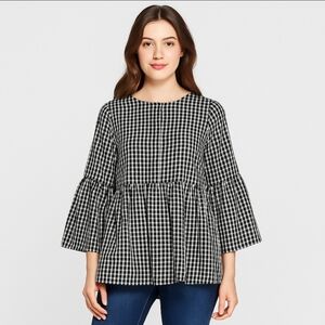Who What Wear Black Checked Babydoll Blouse Sz Lg